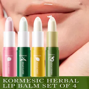 Kormesic herbal lip balm set of 4 with strawberry, green tea, lemon, and avocado flavors
