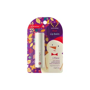 Soothing rose lip balm from the KORMESIC Christmas collection in blister packaging.