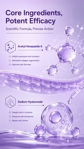 Detailansicht der Inhaltsstoffe der Gesichtscreme mit Hyaluron und Peptiden
