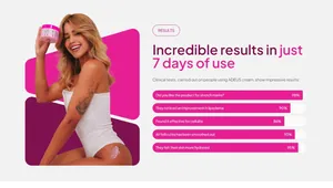 Detail of clinical test results for Adeus multifunctional cream showing 7-day improvements