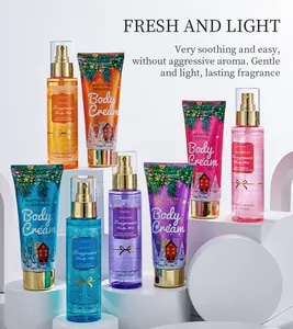 KORMESIC body cream and fragrance mist set on professional white display stands