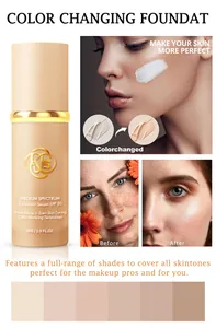 Detail of SPF 50 color changing foundation showing texture and skin evening effect