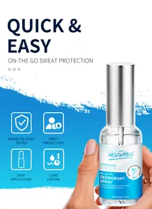 Detailed view of 30ml deodorant spray bottle held by hand for refreshing sweat protection.