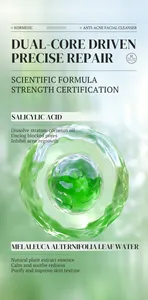 Vista detallada del limpiador facial antiacné con ácido salicílico y agua de árbol de té.
