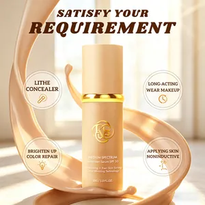 Detail view of Color Changing Foundation bottle with SPF 50 and marketing text
