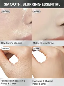 Makeup primer before and after effect comparison showing blurred pores and matte finish