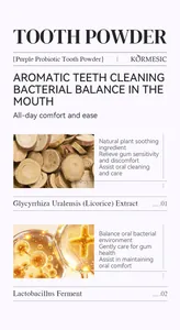 Información detallada sobre ingredientes del polvo dental probiótico púrpura de Kormesic