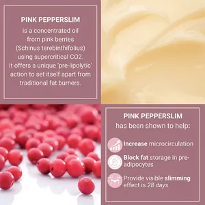 Textur der Champagne Lift Body Creme und Vorteile der Inhaltsstoffe von Pink Pepperslim
