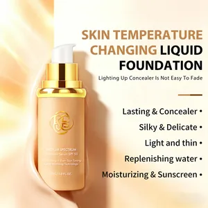 Close-up of skin temperature changing liquid foundation with SPF 50 sunscreen serum