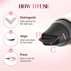 Κοντινό πλάνο περιστρεφόμενης σφραγίδας eyeliner με οδηγίες χρήσης τριών βημάτων