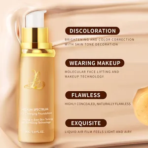 Detailed view of color changing foundation bottle with smooth liquid cream texture