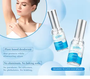 Detail of plant-based deodorant spray bottles with effective body odor protection