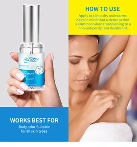 Usage instructions for 30ml deodorant spray for body odor and all skin types
