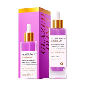 Premium Luxury Glazed Donut After Shave Body Oil bottle shown with elegant purple packaging box