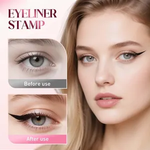 Σύγκριση πριν και μετά από περιστρεφόμενο eyeliner stamp που δείχνει το αποτέλεσμα