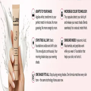 Κοντινό πλάνο του Luxe make-up που αλλάζει χρώμα με λεπτομέρειες για τη φόρμουλα