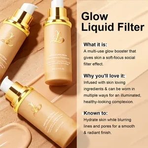 Close-up detail of color changing foundation with glow liquid filter product description