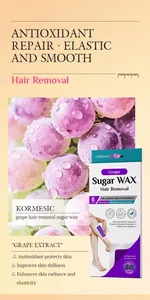 Detail of KORMESIC grape extract hair removal sugar wax strips packaging and box