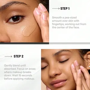Hydrating makeup primer application guide showing two-step process on face skin