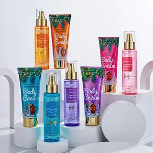 KORMESIC holiday collection body cream and fragrance body mist gift set on white stands