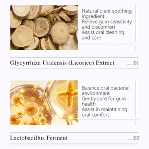 Lista de ingredientes para polvos dentales probióticos con regaliz y lactobacilos