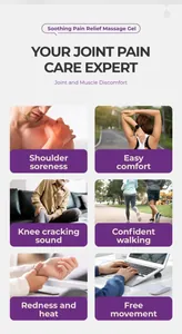 Infographic showing joint pain relief gel benefits for shoulder, knee, and muscle soreness