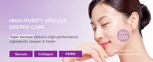 Close-up of Asian woman showcasing the deep absorption of Spicule Collagen PDRN cream