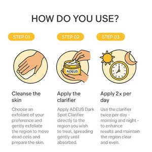 Usage instructions for Adeus heating body cream showing a 3-step application process