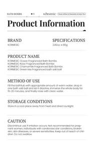 Información del producto y guía de uso de las bombas de baño aromáticas KORMESIC