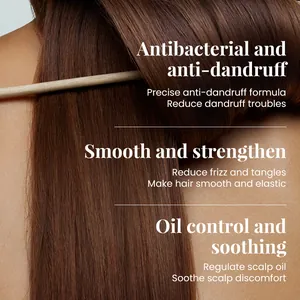 Capelli castani sani dopo l'uso del set professionale antiforfora e lisciante per capelli