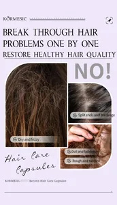 Dettaglio dei problemi dei capelli come doppie punte risolti da capsule di cheratina.