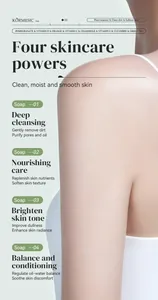 Infografía con los cuatro beneficios del jabón vegetal natural KORMESIC para la piel