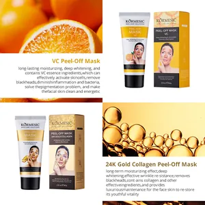 Vue détaillée des masques peel-off KORMESIC VC et 24K Gold Collagen avec bienfaits