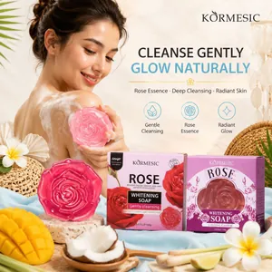 KORMESIC Jabón Blanqueador de Rosa Roja Limpieza Profunda Control de Grasa Jabón en Pastilla para el Cuerpo Forma Floral Cuidado de la Piel Hidratante