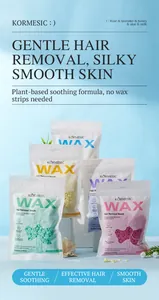 Macro view of five different scented KORMESIC hair removal wax bead packets