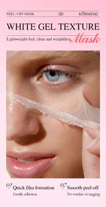 Primo piano della maschera peel-off in gel bianco rimossa dal viso, mostra la texture