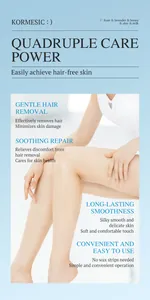 Smooth legs after using Kormesic hair removal wax beans, showing quadruple care results.