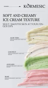 Close-up of KORMESIC exfoliating body and face scrub with creamy ice cream textures