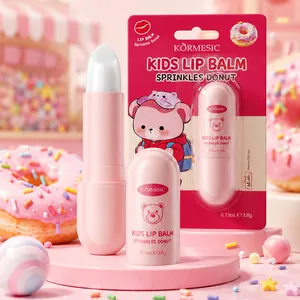 KORMESIC moisturizing kids lip balm stick with pink bear character and donut theme