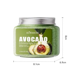KORMESIC Avocado Exfoliating Body and Face Scrub 300g jar showing product dimensions