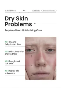 Detail view of skin redness and dehydration concerns solved by moisturizing aloe vera gel