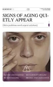 Detailed view of skin aging signs like fine lines and sagging for retinol serum.
