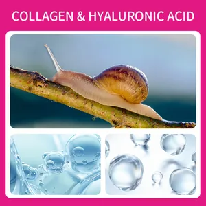 Detailansicht von Kollagen, Hyaluronsäure-Blasen und Schneckenschleim zur Gesichtsreinigung.