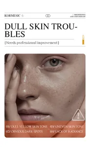 Close-up of skin texture for KORMESIC brightening facial serum ampoule.