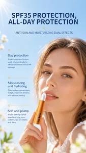 SPF35 moisturizing lip balm detail showing sun protection benefits for healthy lips.