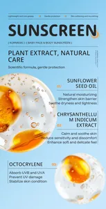 Infographic of KORMESIC baby sunscreen detailing natural plant extracts and ingredients.