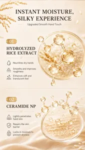 Detailed benefits of rice hand cream featuring ceramide and hydrolyzed rice extract
