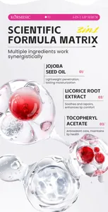 Vue détaillée des ingrédients du sérum à lèvres 3-en-1 avec jojoba et extrait de réglisse