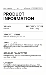 Detailed product specifications and usage guide for KORMESIC Moisturizing Aloe Vera Gel.
