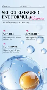 KORMESIC Sakura facial cleanser detail showing Glycerin and Butanediol ingredients formula